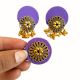 Purple Golden Round Studs Earrings With Adjustable Ring Set
